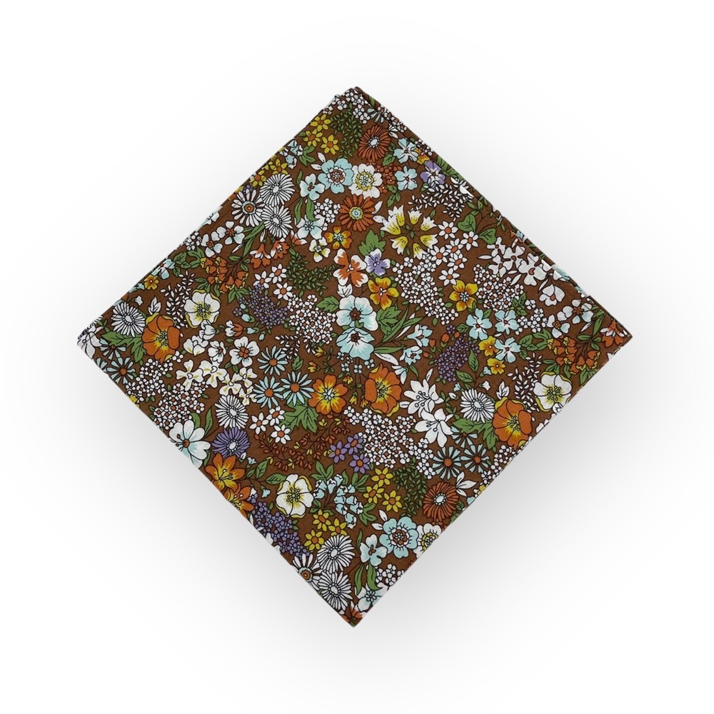 Chocolate Brown Retro Floral Pocket Square